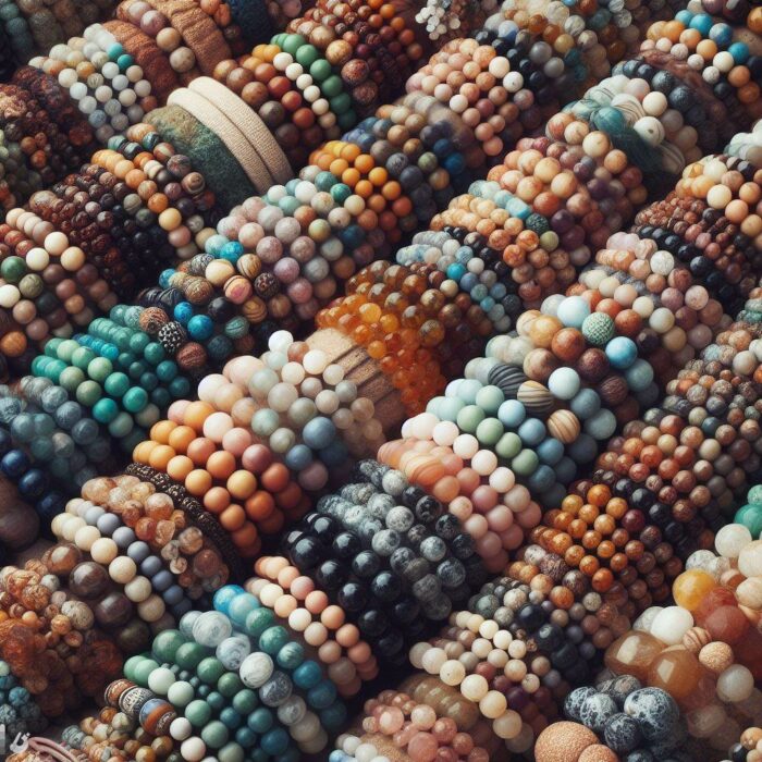 beaucoup de bracelets en perles de pierres naturels de taille identique