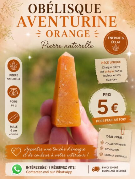 Obélisque en Aventurine orange naturelle – 26 g – Pièce unique