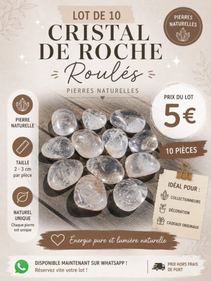 Lot de 10 Cristaux de Roche roulés – Pierres naturelles (2 à 3 cm)
