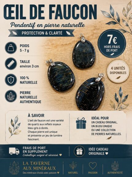 Pendentif Œil de Faucon naturel – Pierre polie – Pièce unique