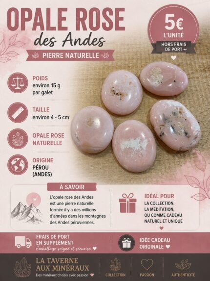 Opale rose des Andes naturelle – Galet poli – Origine Pérou