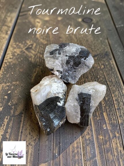 Tourmaline noire brute sur quartz naturel – Pierre brute – 50 à 90 g